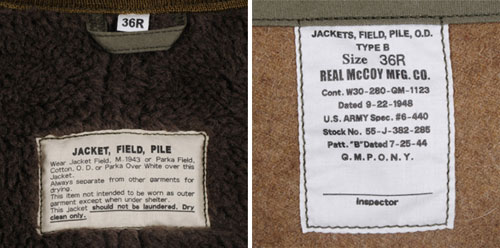 THE REAL McCOY'S M-43 PILE FIELD JACKETMJ8117