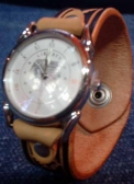 雑貨 Leather Watch Bracelet with ハンドスタンプ柄ブラック