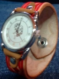 KC's Leather Watch Bracelet with ハンドスタンプ柄レッド